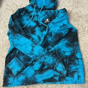 Blue & Black Tiedye Champion Hoodie